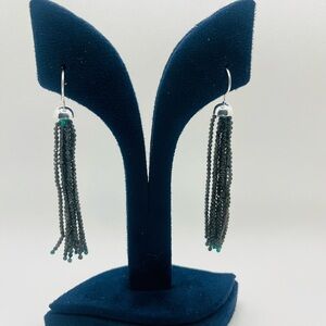Elegant Olive Beaded Tassel Earrings in 925 sterling silver